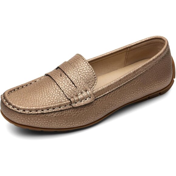 Kordal Women's Rose Gold Leather Comfortable & Lightweight Penny Loafers Flats - Picture 2 of 9
